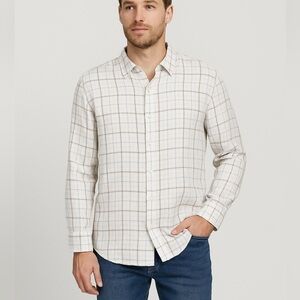 Raffi linen button front relaxed fit windowpane shirt versatile XL white